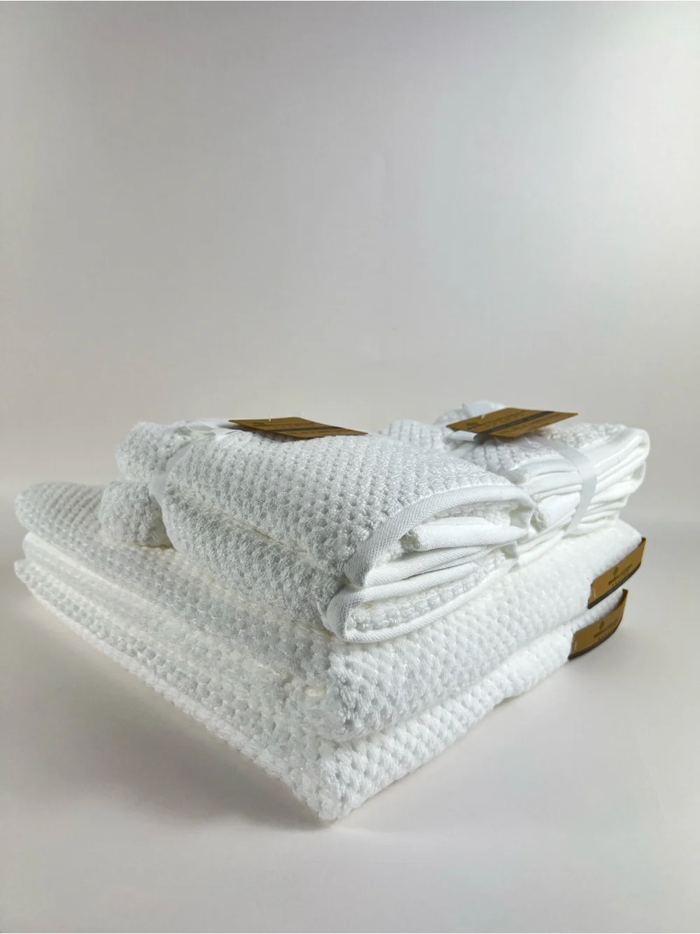 Ecoexistence Bamboo Bath Towel Set White Zero Twist Loops Soft Textured 8 Pc NEW